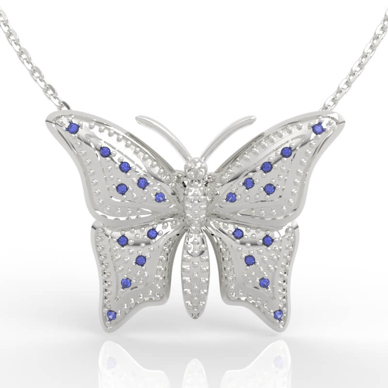 Pavé diamond butterfly pendant with curved wings and milgrain-edged sparkle detail