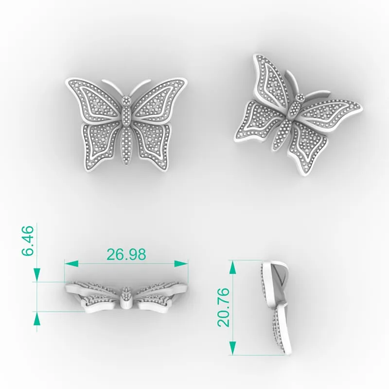 Pavé diamond butterfly pendant with curved wings and milgrain-edged sparkle detail
