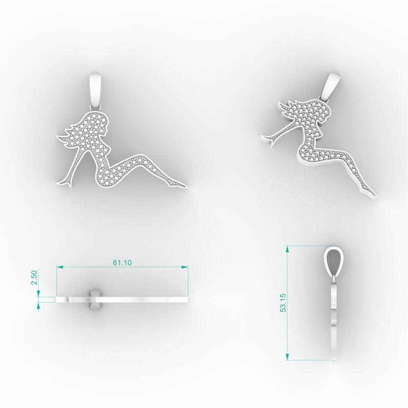 Pavé Silhouette Figure Pendant CAD Model, Pavé Figure Pendant STL File, reclining diamond silhouette design