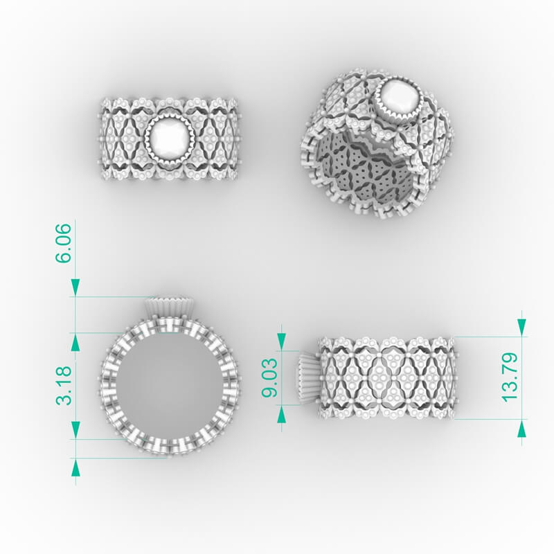 Scalloped Lattice Cushion Ring CAD model with open floral lattice gallery, 3D Model