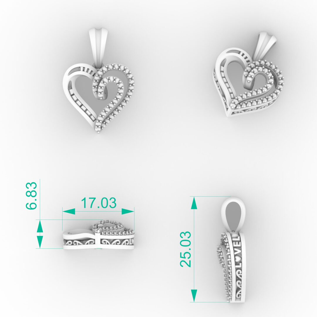 Swirl heart diamond pendant with pavé baguette heart necklace setting and open interlocking loop center