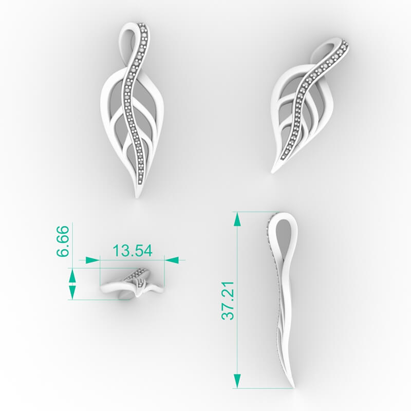 Twisted open frame leaf pendant with graduated diamond pavé line and organic vein detail