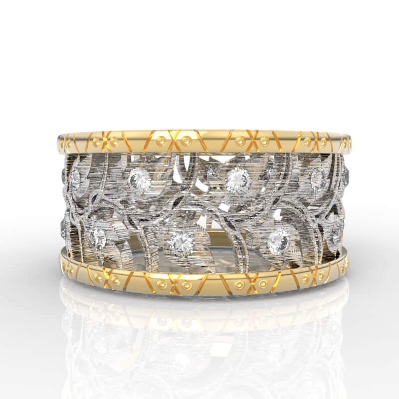 Vine Lattice Wide Band Ring CAD model with interlacing vine lattice body, 3D Model