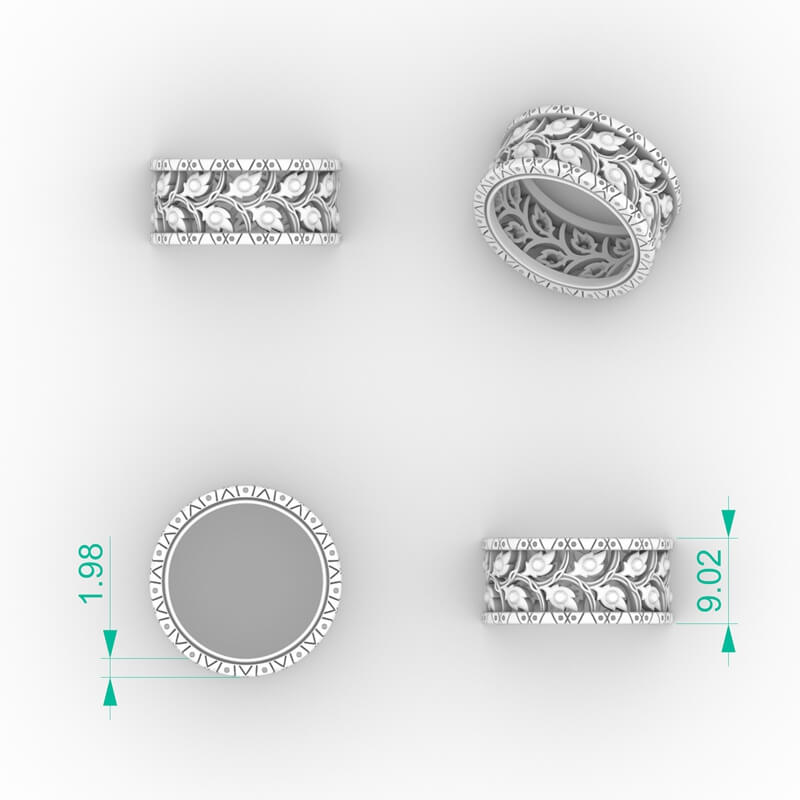 Vine Lattice Wide Band Ring CAD model with interlacing vine lattice body, 3D Model