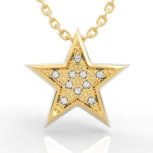 Beaded star diamond pendant CAD model with polished rim and centered diamond cluster