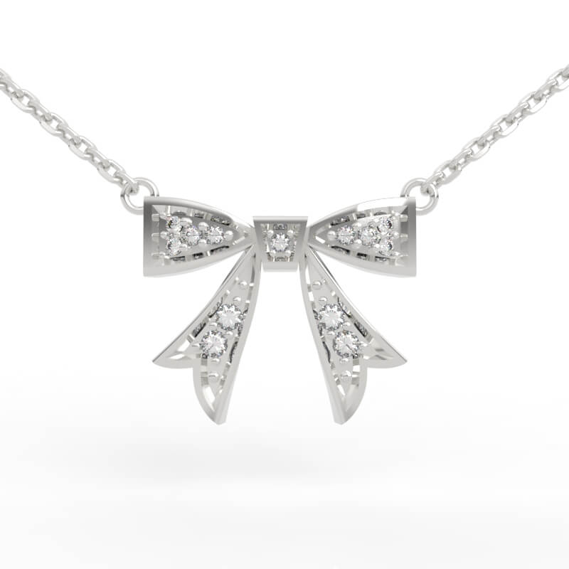 Casting ready pierced bow pendant necklace CAD model with chain-integrated bow loops