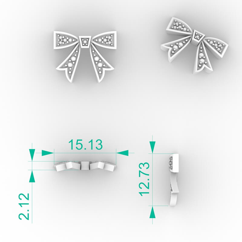 Casting ready pierced bow pendant necklace CAD model with chain-integrated bow loops