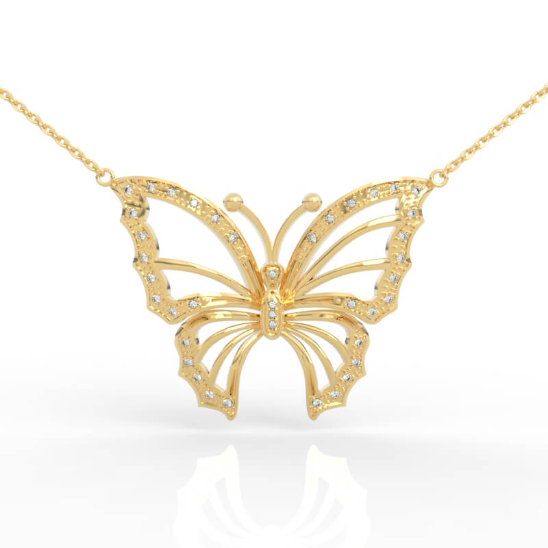 Casting ready radiating wing butterfly pendant CAD model with open vein-line wing structure