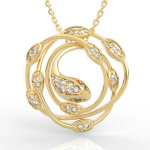 Round Diamond Serpent Pendant 3D Model with layered spiral wire frame