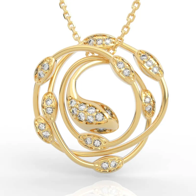 Round Diamond Serpent Pendant 3D Model with layered spiral wire frame