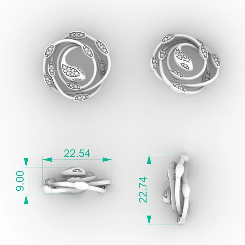Round Diamond Serpent Pendant 3D Model with layered spiral wire frame
