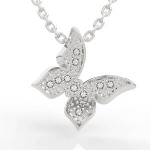 Contemporary butterfly charm jewelry design pendant with flowing wing tips and diamond accents