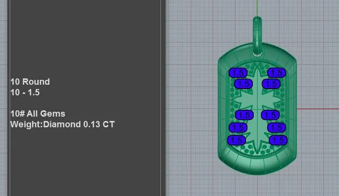 Cross cutout dog tag pendant with diamond accents on a beaded textured field