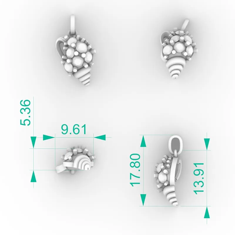 Diamond cluster shell pendant necklace with fluted ribbed shell base