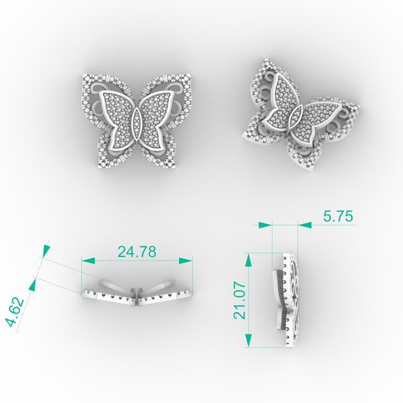 Layered diamond butterfly pendant necklace with pavé inner wing and beaded border
