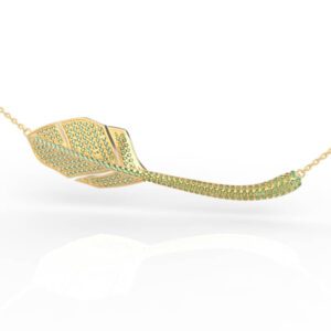 Production ready pavé leaf pendant CAD model with curved whip-tail silhouette