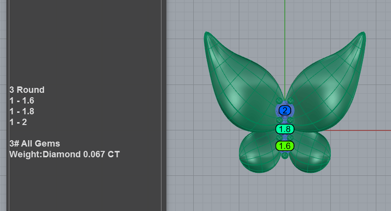 Domed wing butterfly necklace CAD render with polished wings and three-stone body