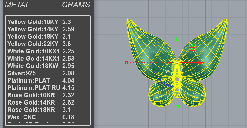 Domed wing butterfly necklace CAD render with polished wings and three-stone body